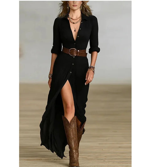 Vestito Elegante con Bottoni e Spacco